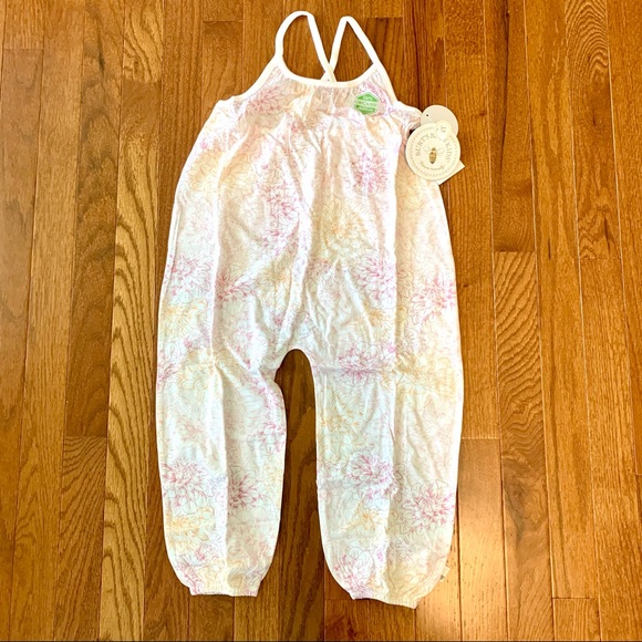 New BURTS BEES White Floral Print Long Romper 4T